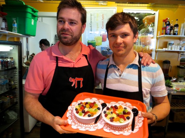 Danny and Evgeny show off the fabulously creamy, fruity oatmeal at Margarita's Dishes