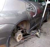 The tire is off for repairs