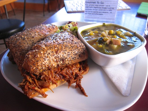 Fabulous mole-chicken sandwich at Curious Kumquat in Silver City, New Mexico