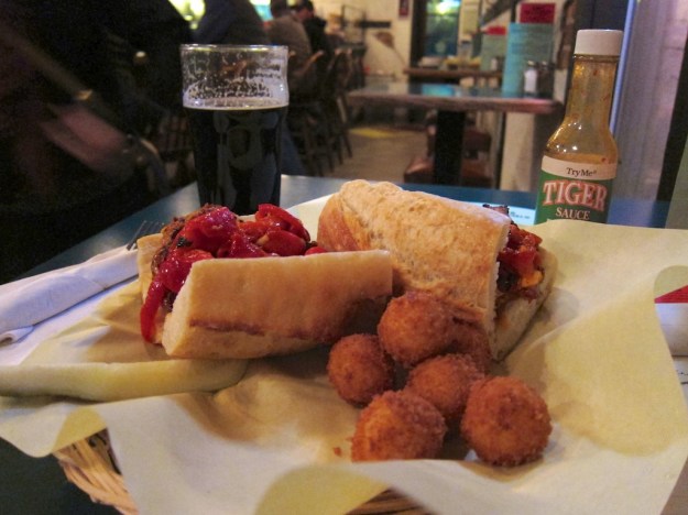 Basque-style Solomo sandwich with a side of croquets at Bar Gernika in downtown Boise