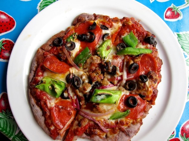 Hey, it's New Mexico, so of course I have to go for the blue-corn crust on this little pizza gem at Golden Crown Panaderia