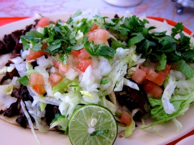 A couple of loaded asada tacos at Taqueria Mexico for just over $4