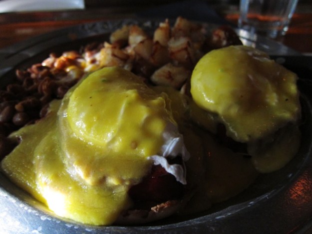 Even my hands are a bit shaky as I dig into this massive eggs benedict breakfast at Dick's Hideaway