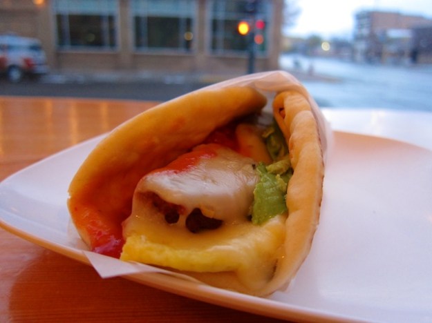 This delightful breakfast wrap is an unusual example of a coffee place serving up good food. The reason? They made it fresh to order.