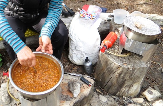 There's no beating this homemade chile. But it's a lot of work, with two stoves going in camp