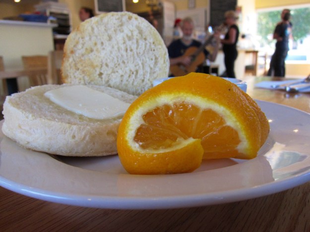 A fresh, wonderful biscuit and plum citrus jam at Buttercloud Bakery