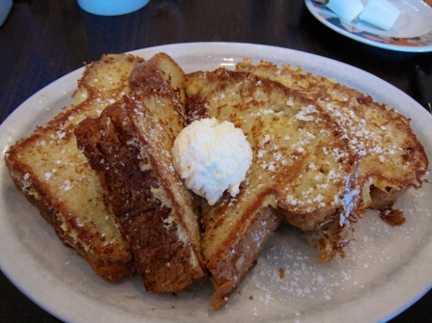 So that I'm not anchored to my chair, I actually opt for Jethro's lovely, much lighter challah-bread French toast.