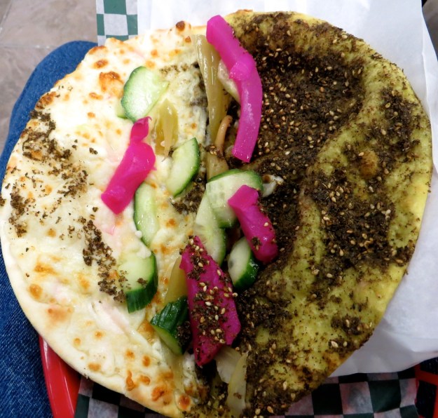 Half zatar, half cheese pita pie for only $4 at Pita Hut Bakery
