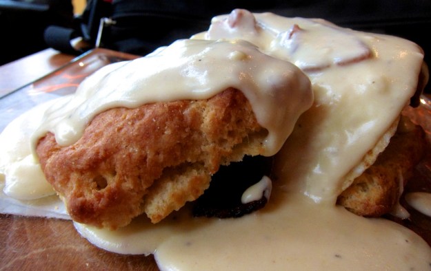 Think there's a few calories in this delectable chicken and biscuit and gravy.... and bacon and egg at Seattle's Serious Biscuit?