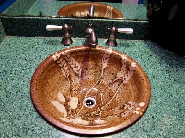 A pretty swank sink in this restaurant restroom
