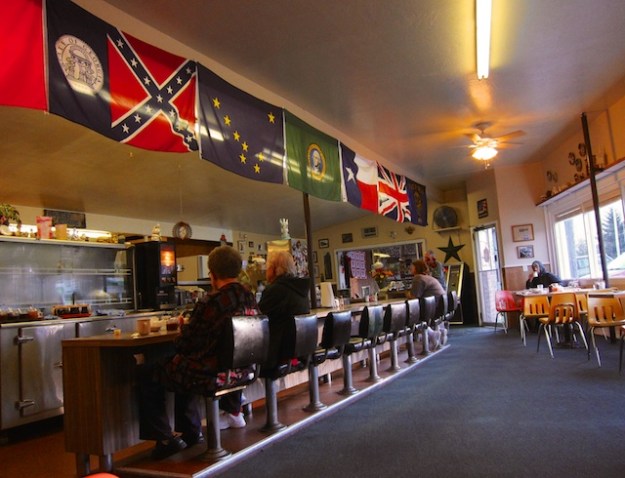 The character-filled Palm Cafe is where the regulars hang out in Orick, California 