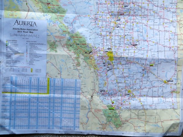 My heavily used and marked Alberta road map is easy to read