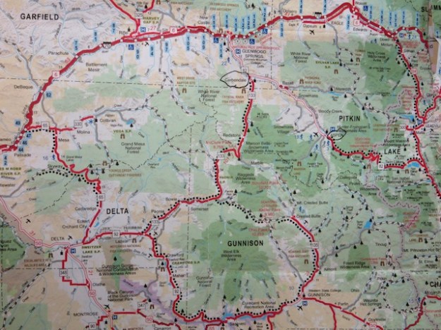 There's a lot of dark colours in Colorado's road map, but at least it does a good job of highlighting scenic routes