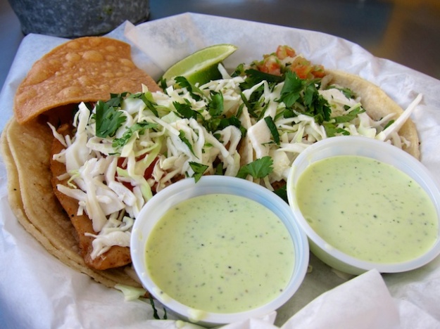 First-rate fish tacos with jalapeño mayo and crispy, house-made tortilla chips