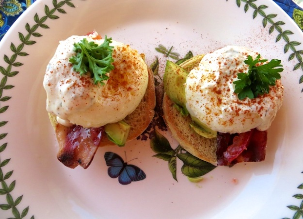 Eggs Benedict with turkey bacon for breakfast