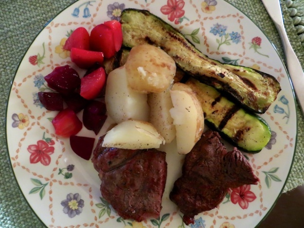 Steak and garden vegetables