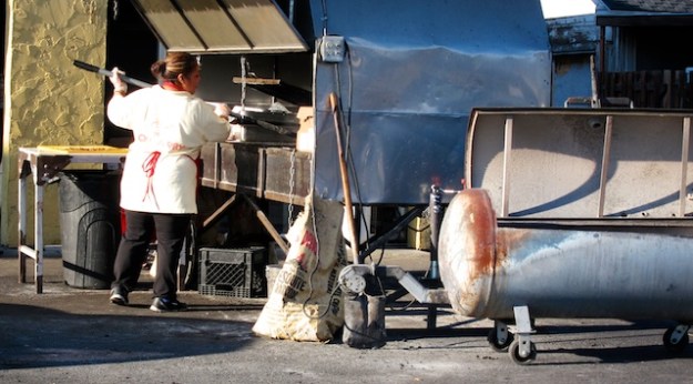 Tending the parking-lot grill