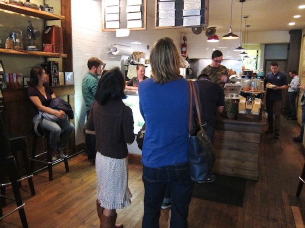 Deciding what delicious sandwich to order at Stags Lunchette in downtown Oakland