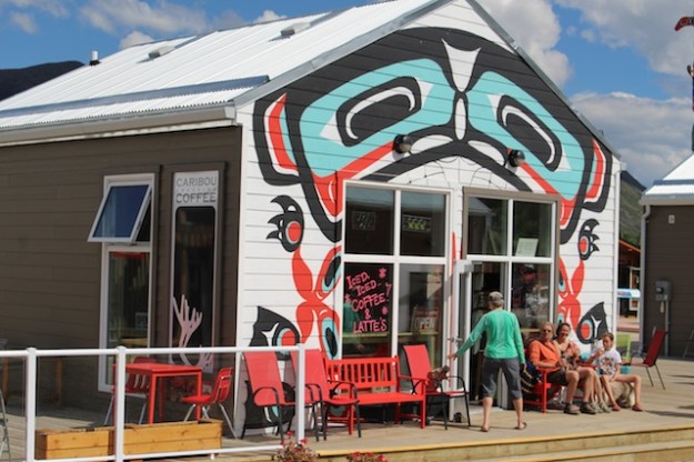 Caribou Crossing Coffee is in one of several Carcross buildings with a Tagish First Nation theme