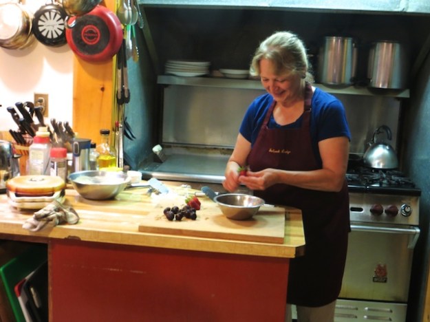 Co-owner Judy Derco getting breakfast ready for our group