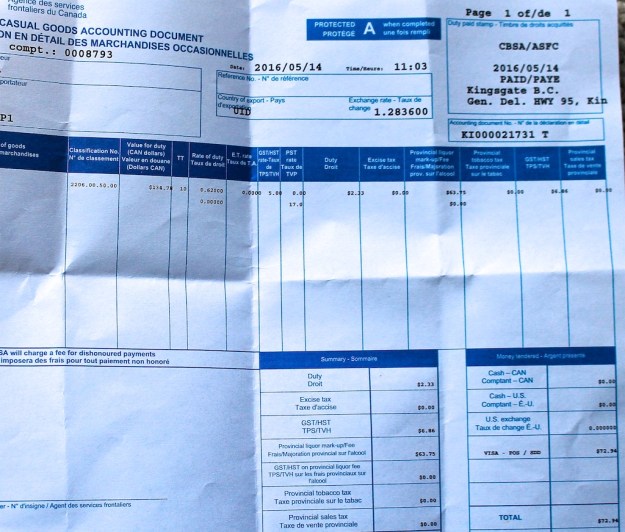 The shocking provincial tax bill when we hit Canada customs at a B.C. border crossing