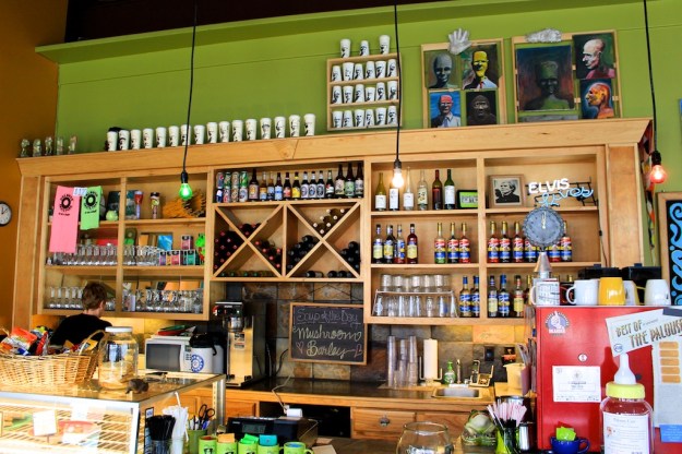 The Green Frog Cafe is a bright, colourful place with local art on the walls