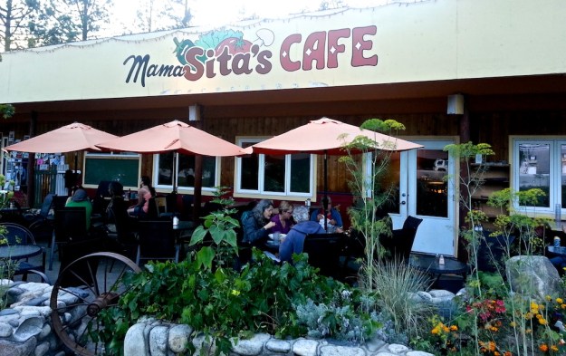 Lovely garden patio at Mama Sita's Cafe in Winlaw, B.C.