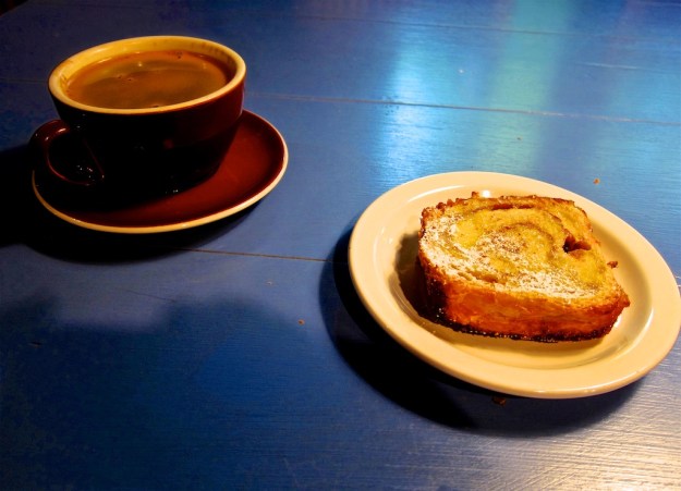 French toast and strong coffee hits the spot at Anjou Bakery near Cashmere, Washington